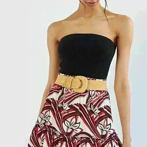by Anthropologie Size L cream/pink abstract floral elastic waist tier mini skirt